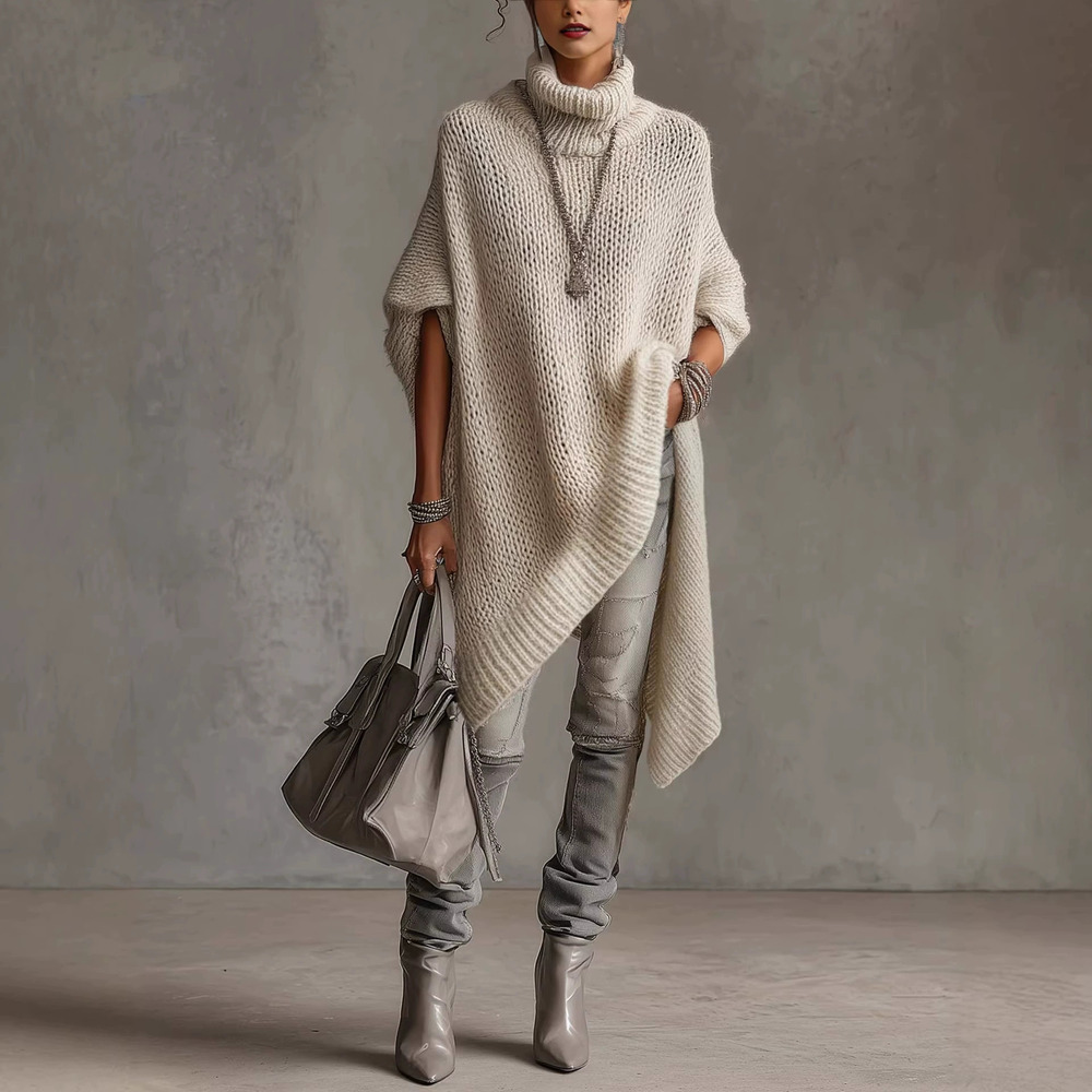 Forever 21 High Neck Knit Three Quarter Sleeve Loose Sweater
